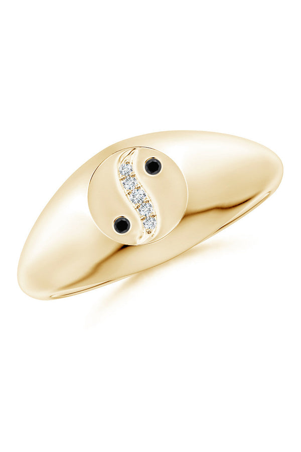 natori Shangri-La Yin-Yang 14K Gold with Black & White Diamond Signet Ring 14K Yellow Gold