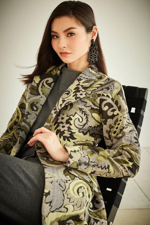 natori Shinrin Paisley Jacquard Notch Lapel Blazer Sage
