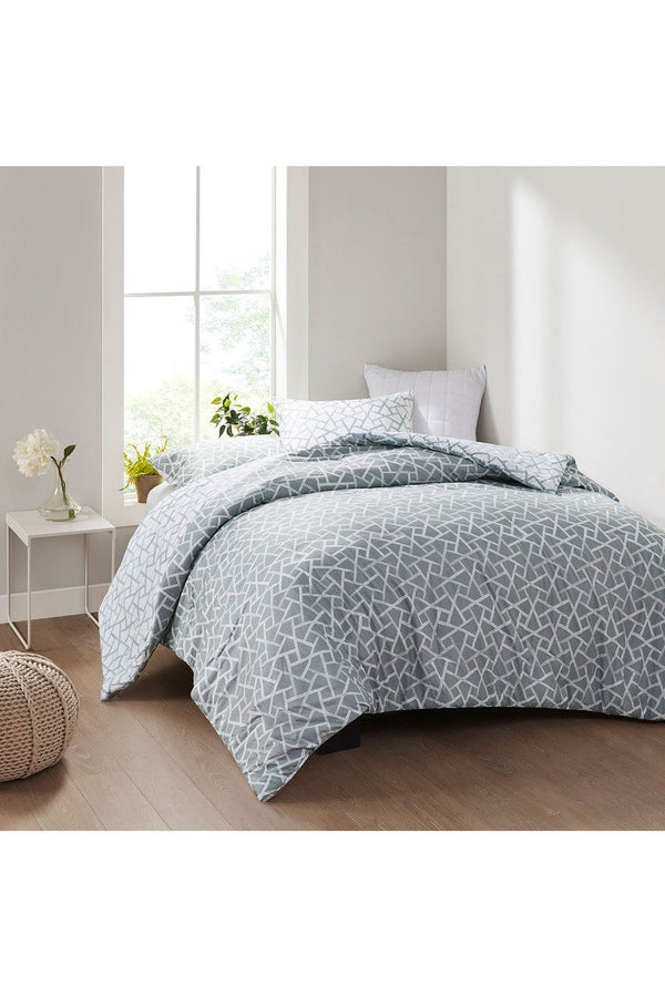 natori Soho Geo 3 Piece Reversible Duvet Cover Mini Set Grey/White