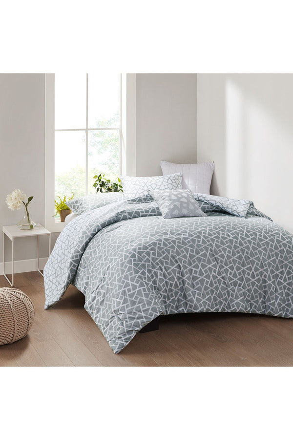 natori Soho Geo 4 Piece Reversible Comforter Set Grey/White