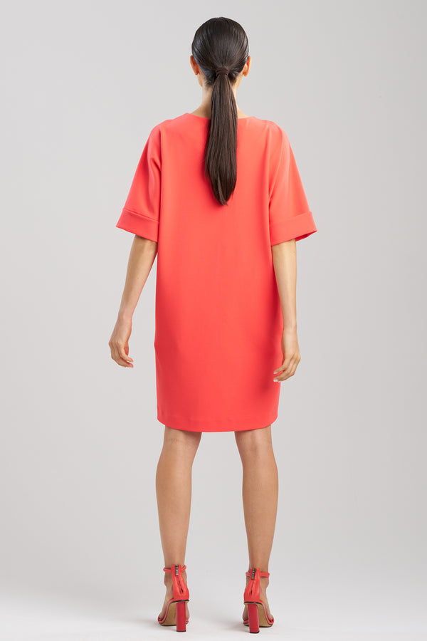 Natori Solid Knit Crepe Embroidered Geometric T-shirt Dress Cayenne