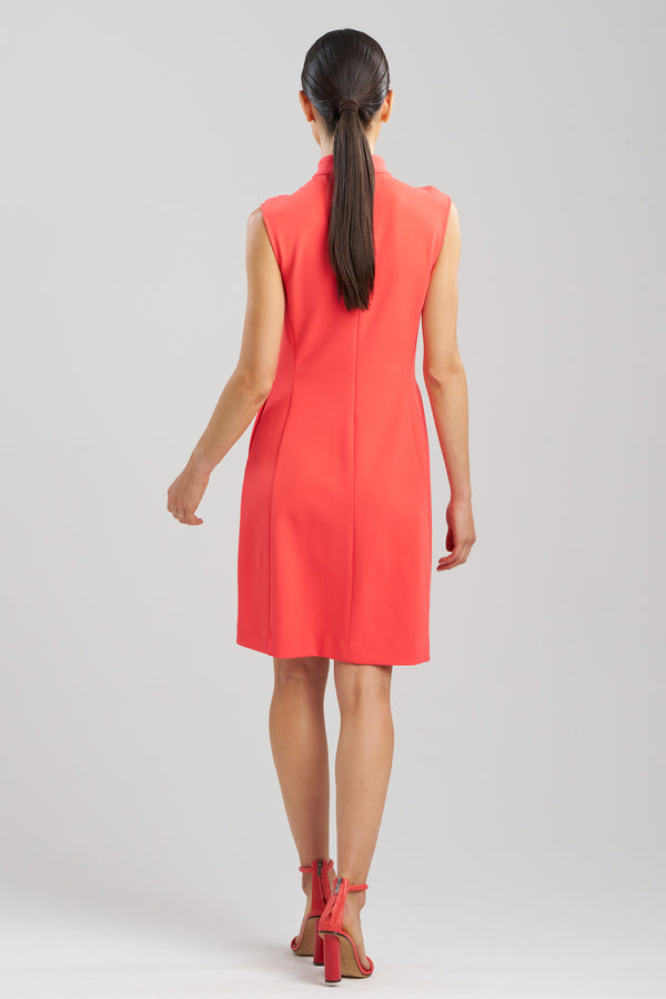 Natori Solid Knit Crepe Raised Collar Dress Cayenne