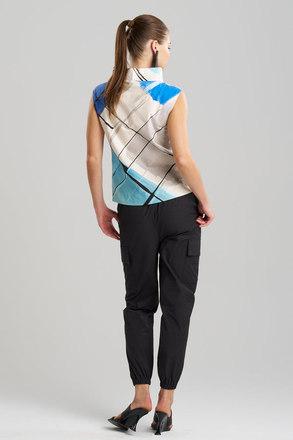 Natori Sorairo Printed Cotton Poplin Funnel Neck Top Aster/Grey