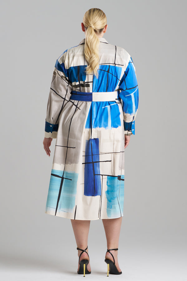 Natori Sorairo Printed Cotton Poplin Oversized Shirtdress Aster/Grey