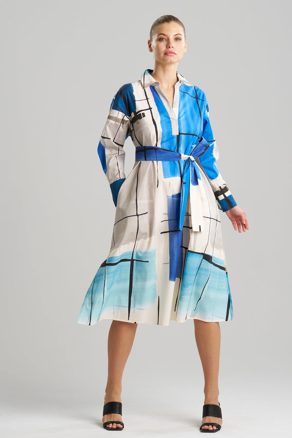 natori Sorairo Printed Cotton Poplin Oversized Shirtdress Aster/Grey