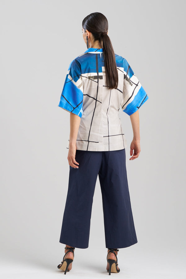 Natori Sorairo Printed Cotton Poplin Wrap Top Aster/Grey