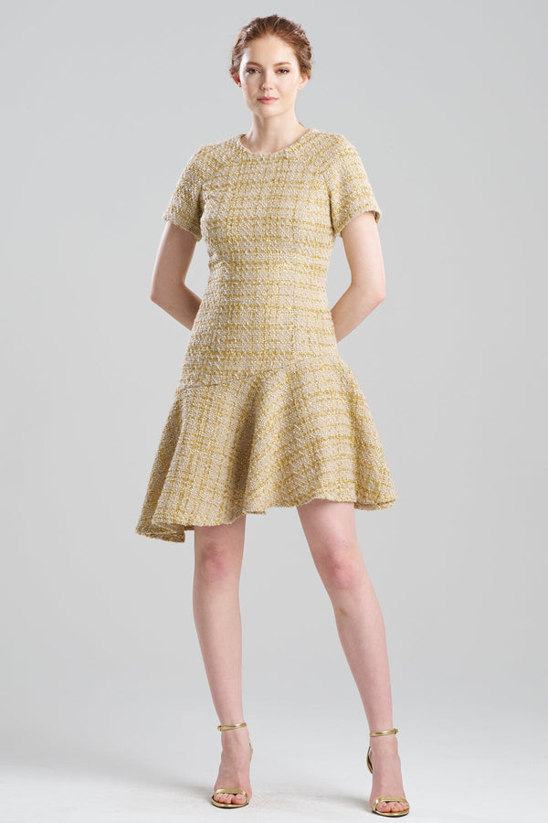 Natori Sparkle Tweed Short Sleeve Flounce Dress Champagne