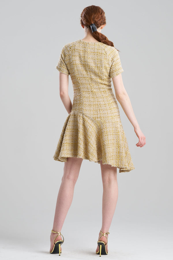 Natori Sparkle Tweed Short Sleeve Flounce Dress Champagne