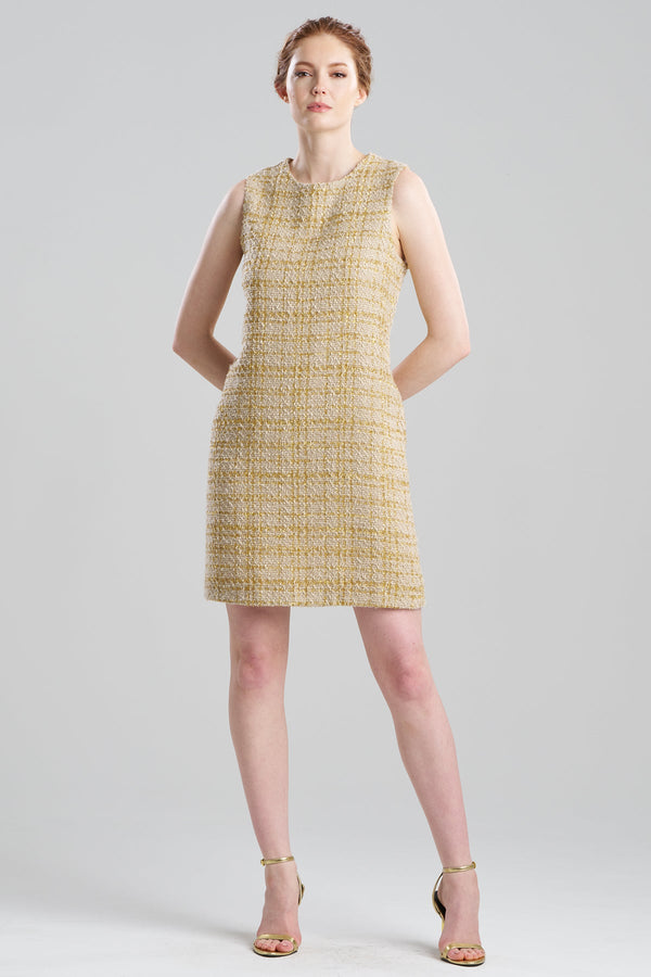 natori Sparkle Tweed Sleeveless Shift Dress Champagne