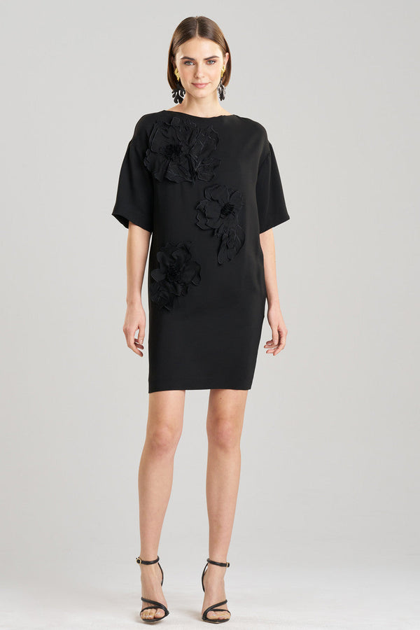 Natori Stretch Crepe Embellished T-Shirt Dress Black