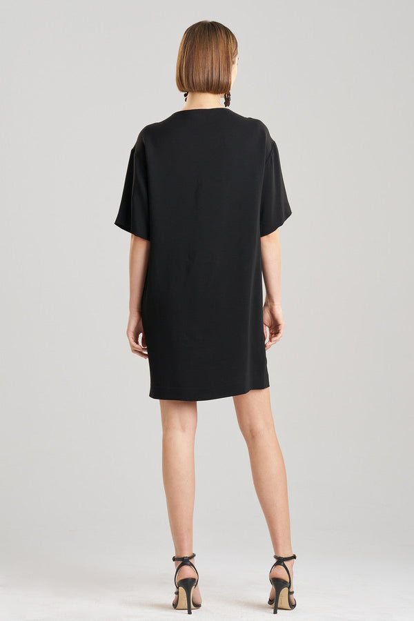 Natori Stretch Crepe Embellished T-Shirt Dress Black