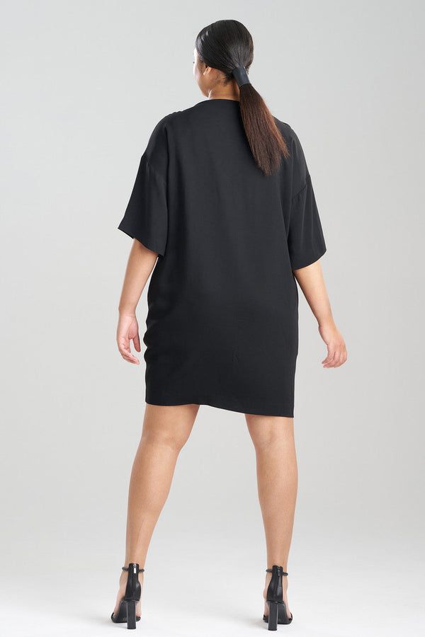Natori Stretch Crepe Embellished T-Shirt Dress Black