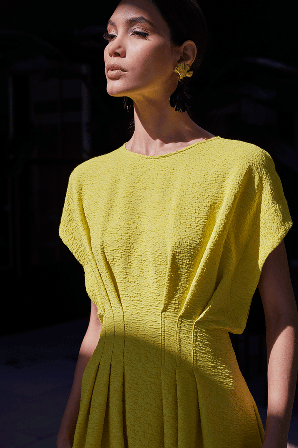 Natori Stretch Texture Jacquard Pleated Dress Limoncello