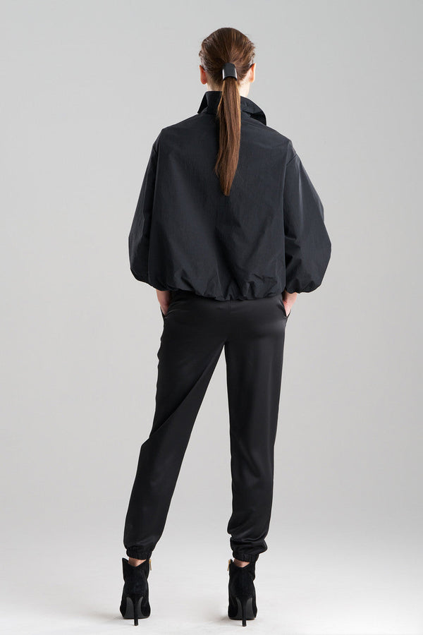 Natori Taffeta Embroidered Balloon Bomber Jacket Black