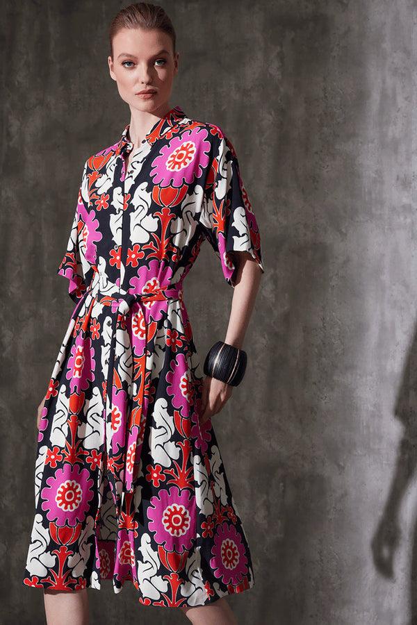 Natori Talitha Crepe A-Line Belted Shirtdress Black