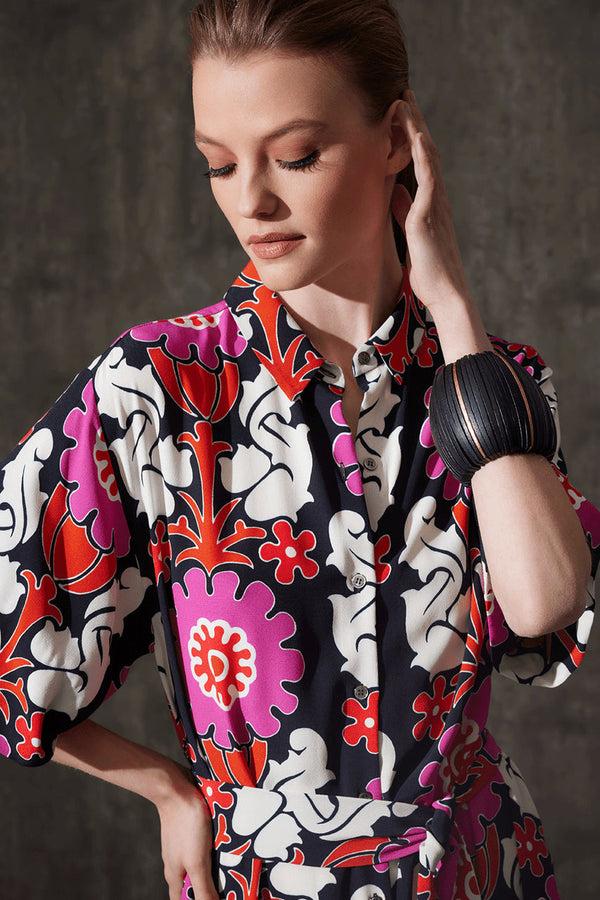 Natori Talitha Crepe A-Line Belted Shirtdress Black