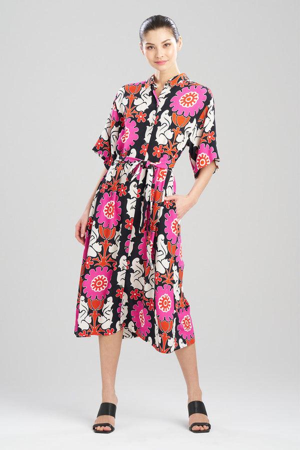 natori Talitha Crepe A-Line Belted Shirtdress Black