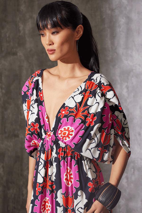 Natori Talitha Crepe Shirred Empire Waist Dress Black