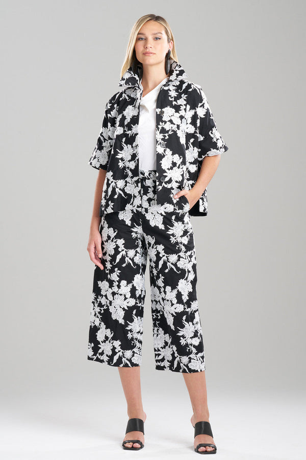 Natori Tangier Embroidered Cotton Jacket Black/White