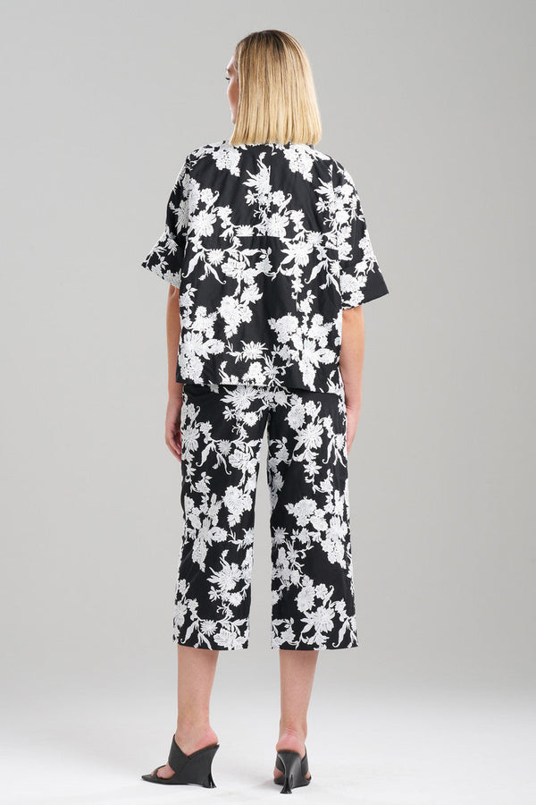 Natori Tangier Embroidered Cotton Jacket Black/White