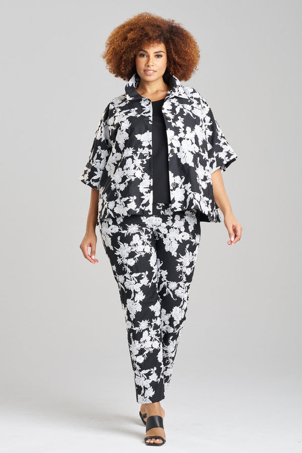 Natori Tangier Embroidered Cotton Jacket Black/White