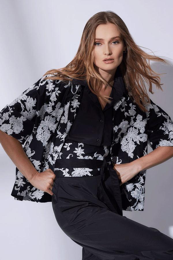 natori Tangier Embroidered Cotton Jacket Black/White