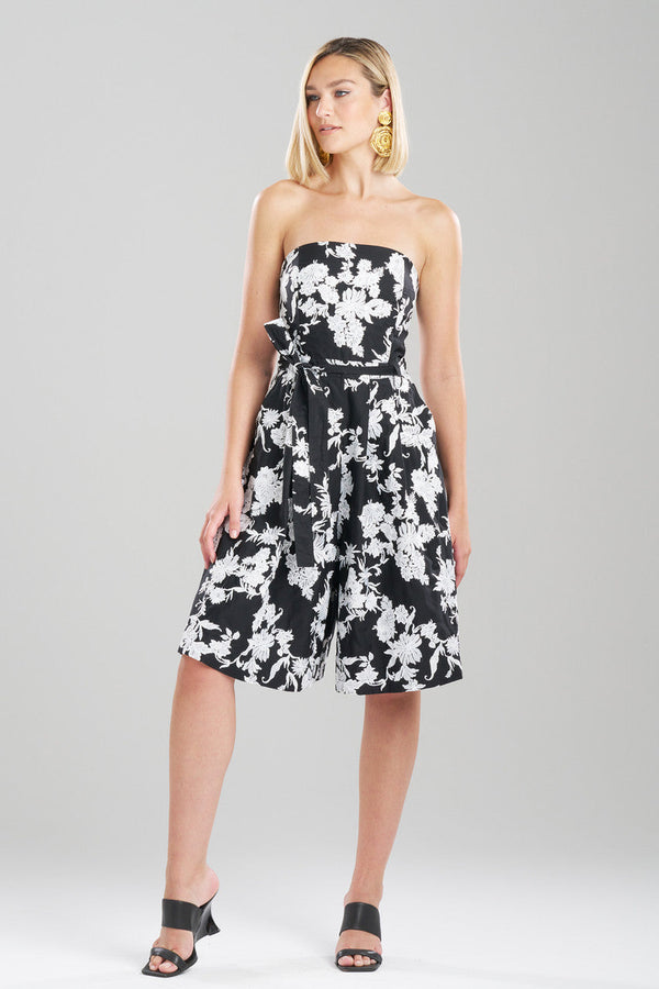 Natori Tangier Embroidered Cotton Jumpsuit Black/White