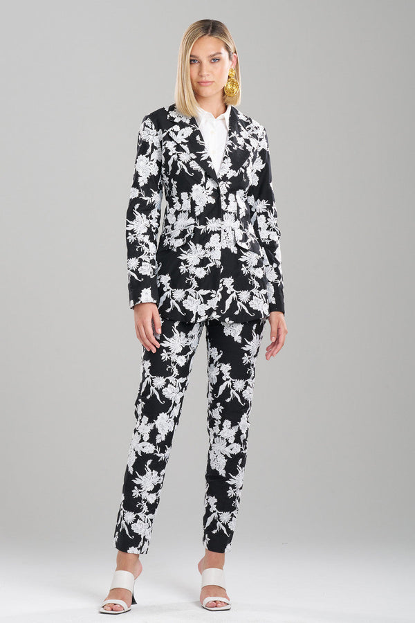 Natori Tangier Embroidered Cotton Tailored Blazer Black/White