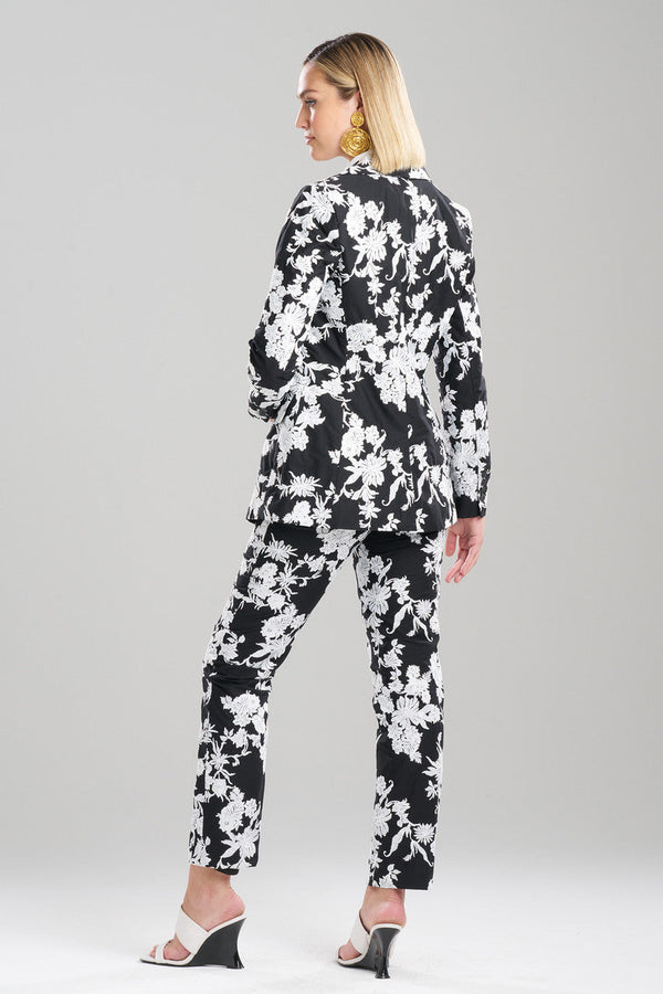 Natori Tangier Embroidered Cotton Tailored Blazer Black/White