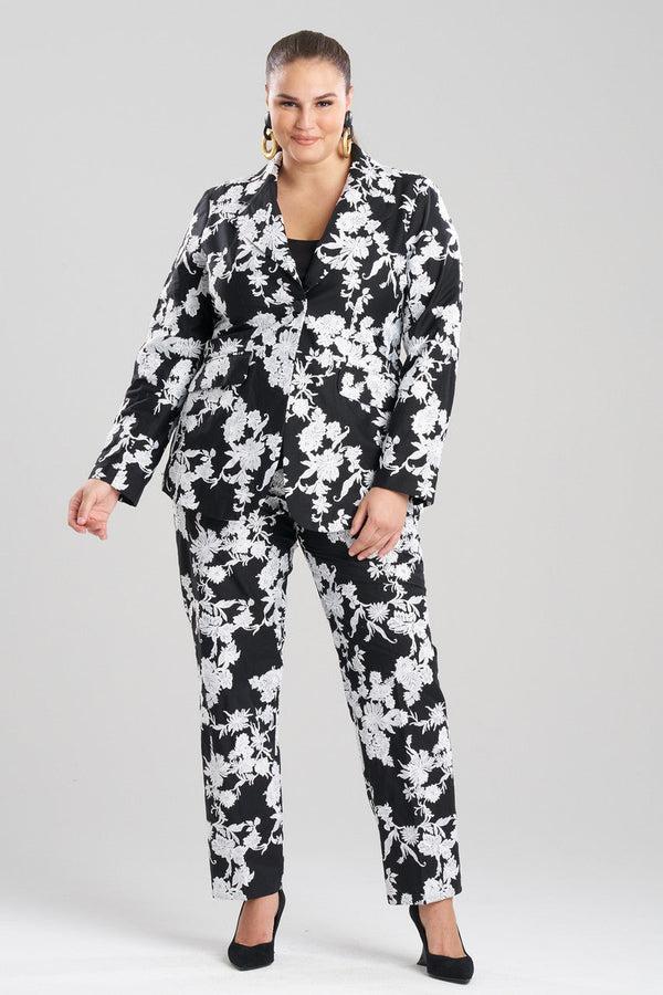 Natori Tangier Embroidered Cotton Tailored Blazer Black/White