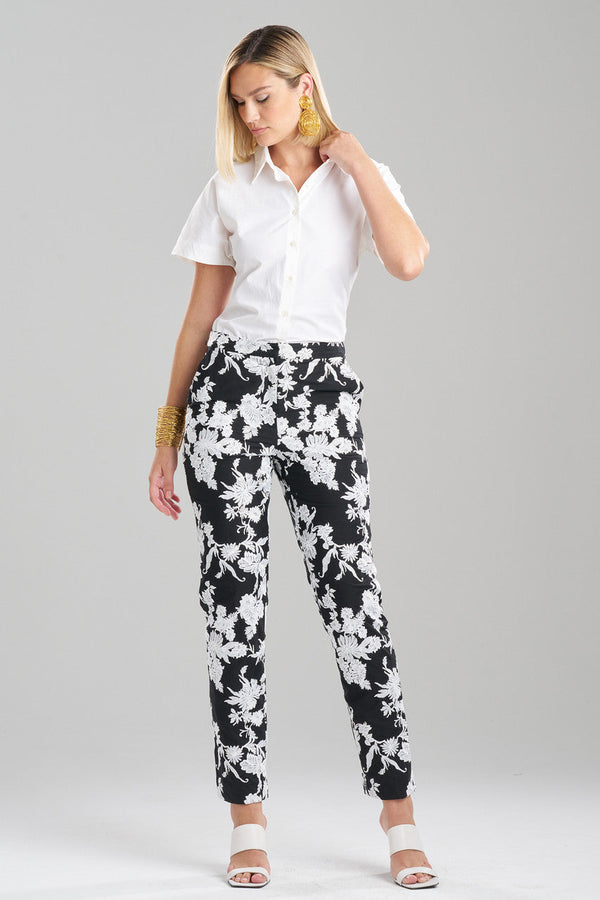Natori Tangier Embroidered Cotton Tapered Pants Black/White