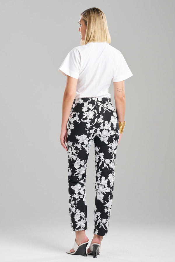 Natori Tangier Embroidered Cotton Tapered Pants Black/White