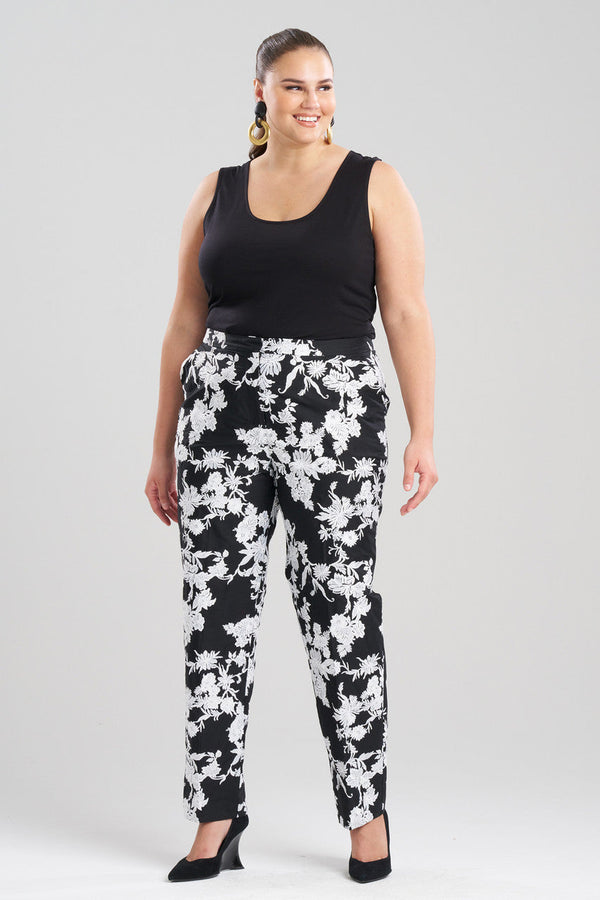 Natori Tangier Embroidered Cotton Tapered Pants Black/White