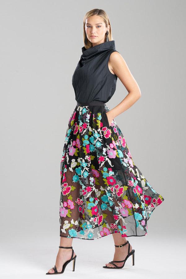 Natori Tangier Embroidered Tulle Maxi Skirt Black Multi