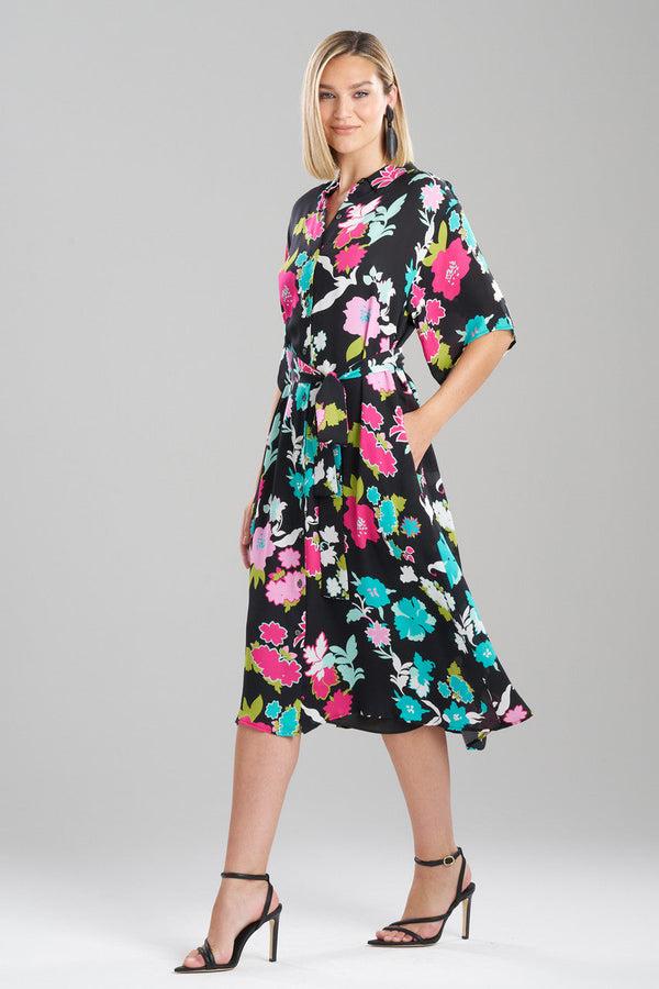 Natori Tangier Printed Silk Georgette Shirtdress Black Multi