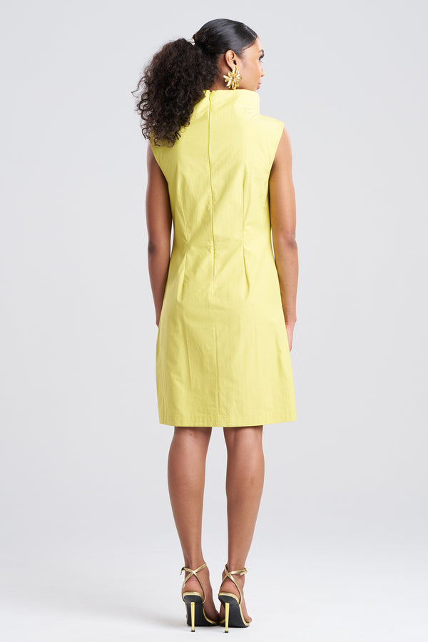 Natori Tech Cotton Taffeta Asymmetric Funnel Neck Dress Lemon
