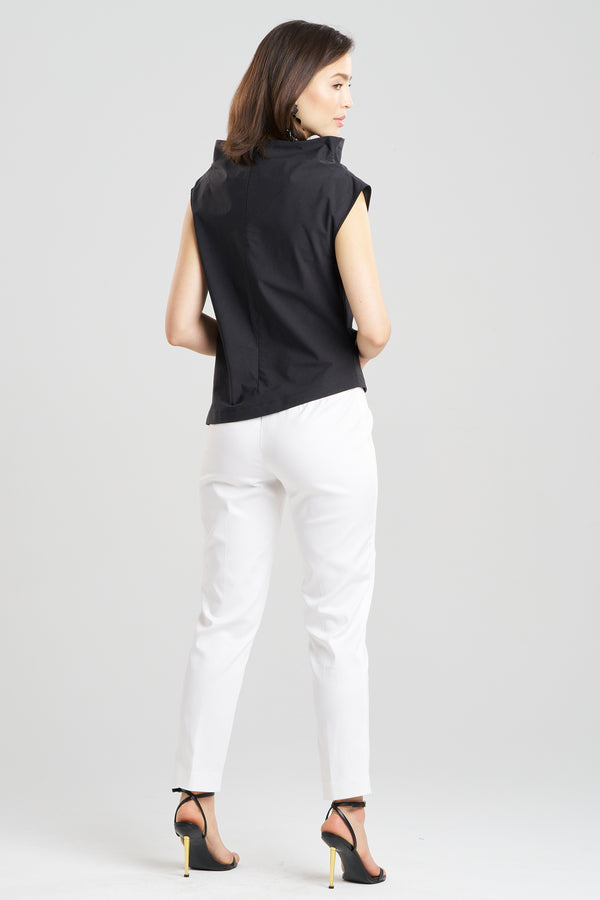 Natori Tech Cotton Taffeta Asymmetric Funnel Neck Top Black