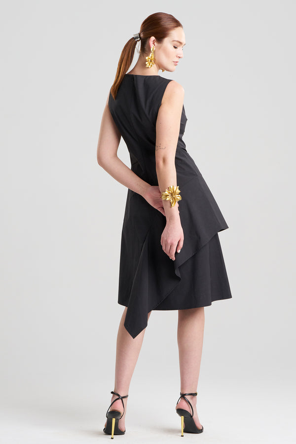 Natori Tech Cotton Taffeta Asymmetric Origami Dress Black