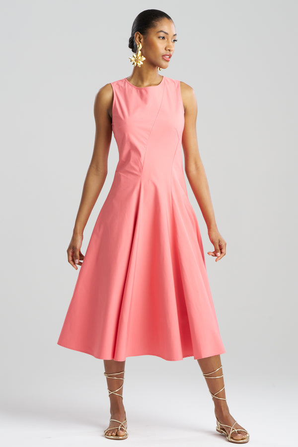 Natori Tech Cotton Taffeta Asymmetrical Seam Dress Flamingo Pink
