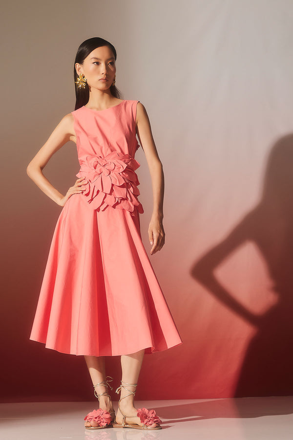 natori Tech Cotton Taffeta Asymmetrical Seam Dress Flamingo Pink