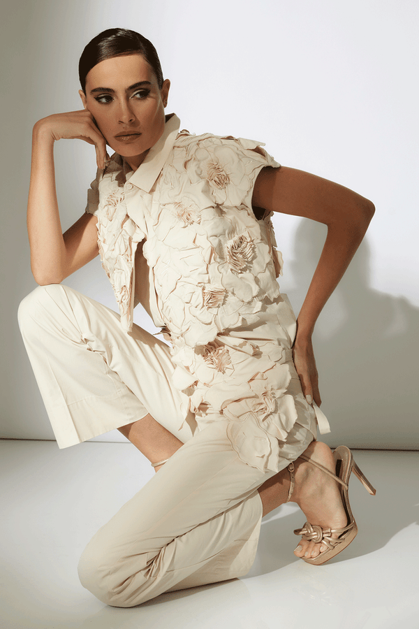 Natori Tech Cotton Taffeta Embroidered Bolero Cream