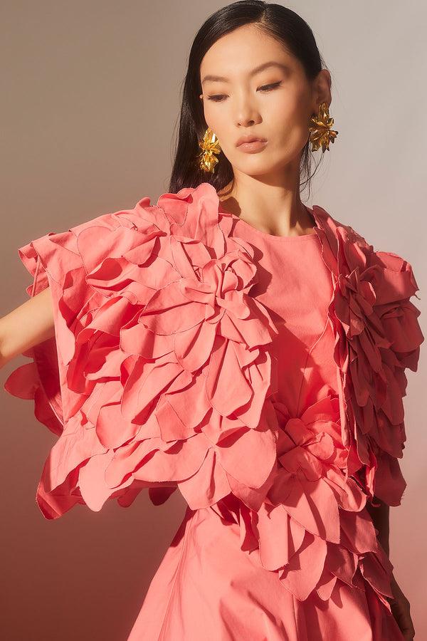 Natori Tech Cotton Taffeta Embroidered Floral Bolero Flamingo Pink