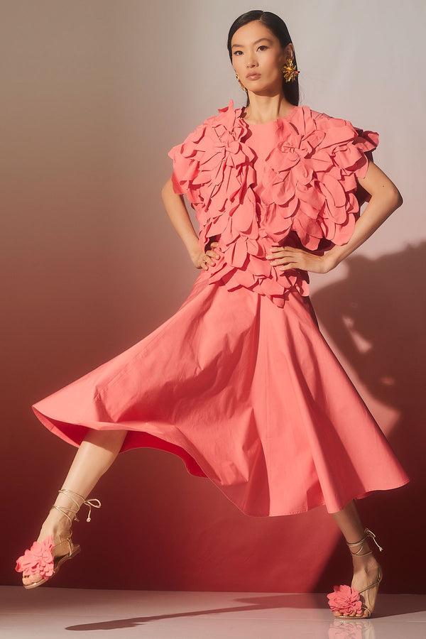 natori Tech Cotton Taffeta Embroidered Floral Bolero Flamingo Pink