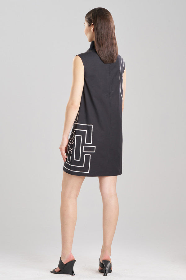 Natori Tech Cotton Taffeta Embroidered Funnel Shift Dress Black