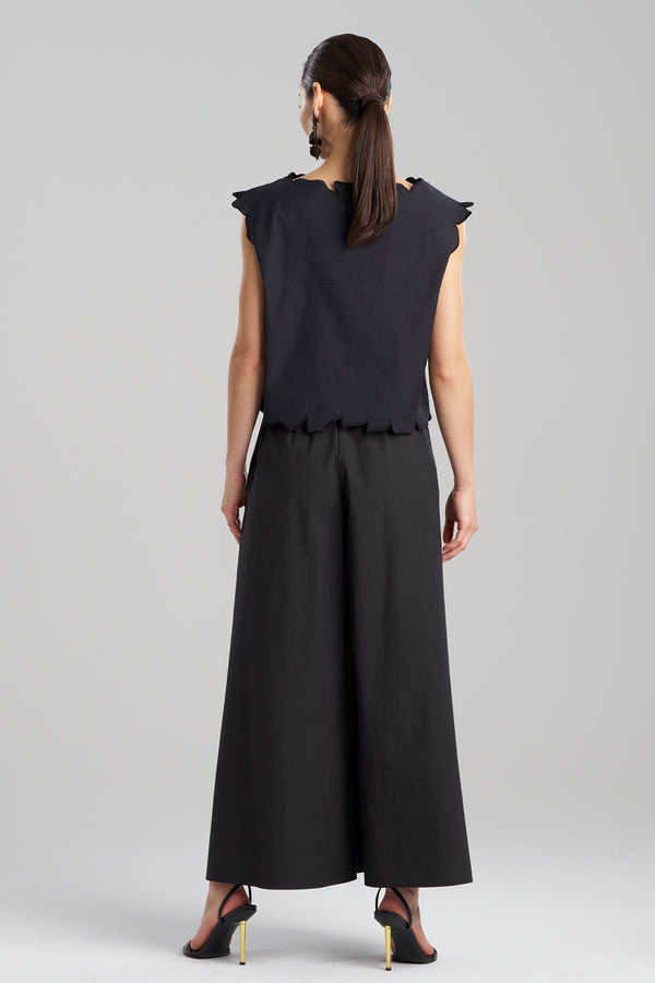 Natori Tech Cotton Taffeta Embroidered Square Top Black