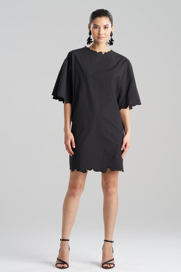 Natori Tech Cotton Taffeta Embroidered T-Shirt Dress Black