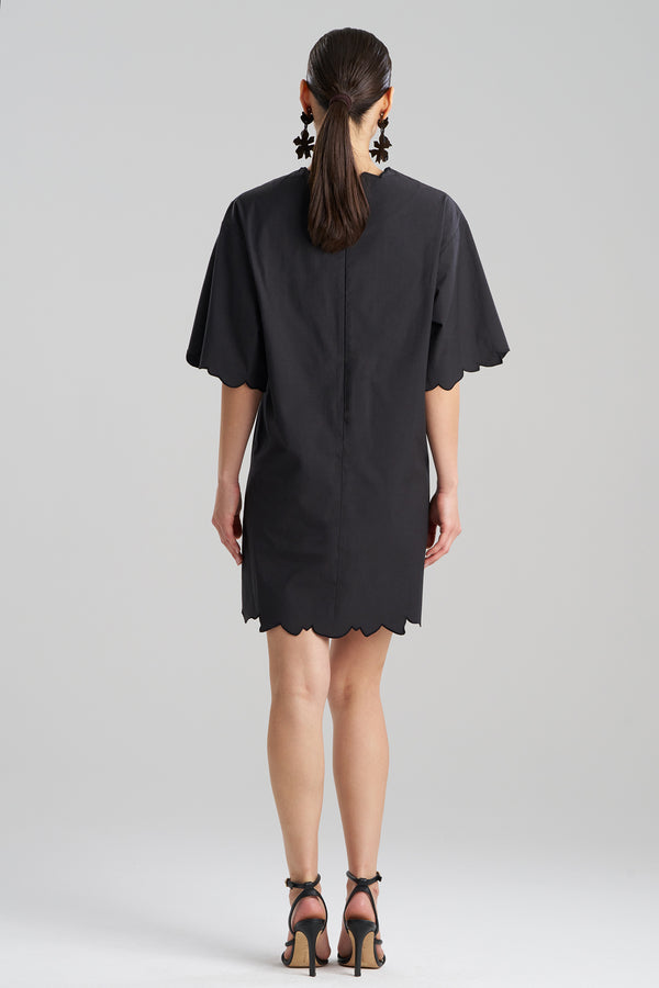 Natori Tech Cotton Taffeta Embroidered T-Shirt Dress Black