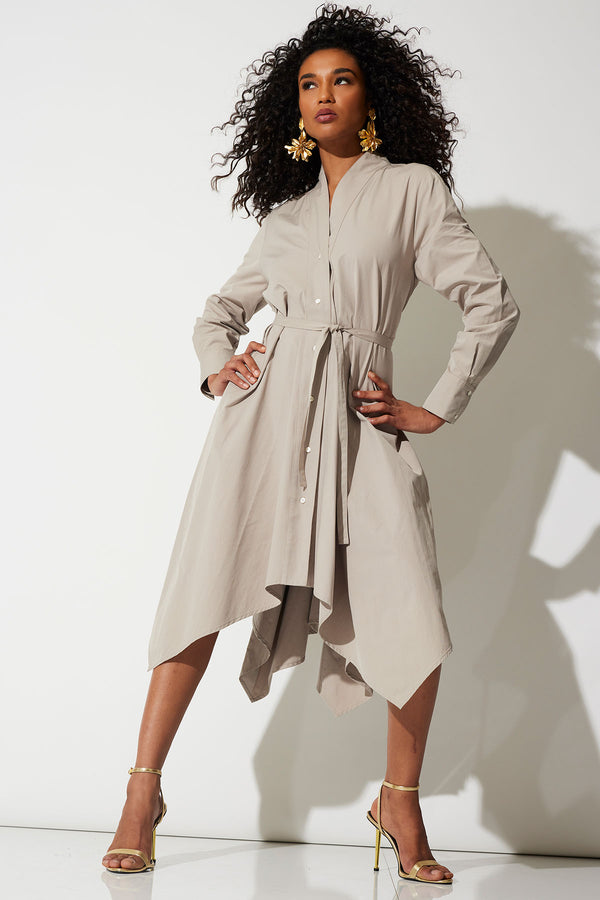 natori Tech Cotton Taffeta Handkerchief Dress Taupe