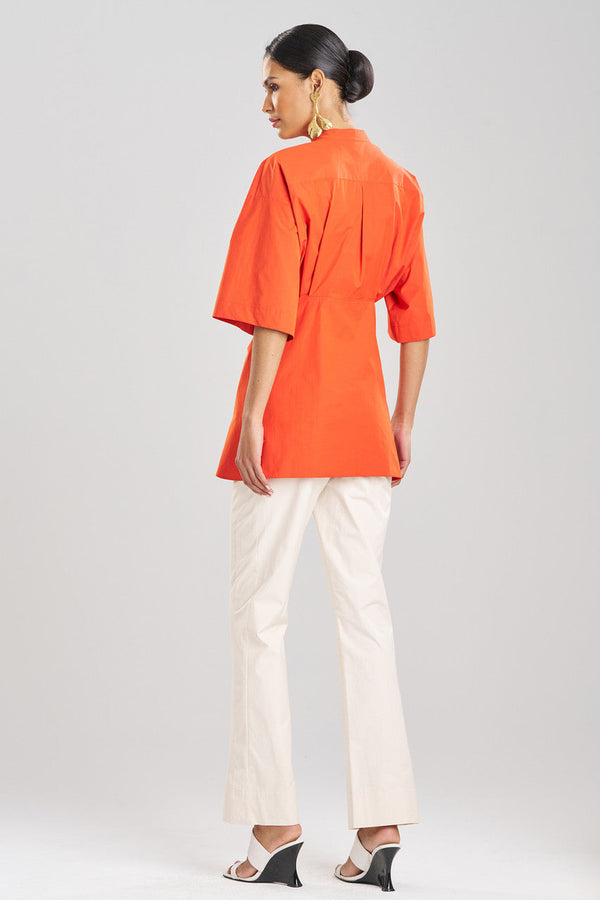 Natori Tech Cotton Taffeta Kimono Wrap Shirt Tangerine Orange