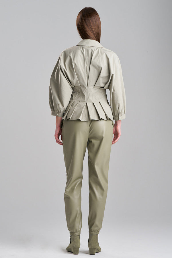 Natori Tech Cotton Taffeta Pleated Shirt Light Sage